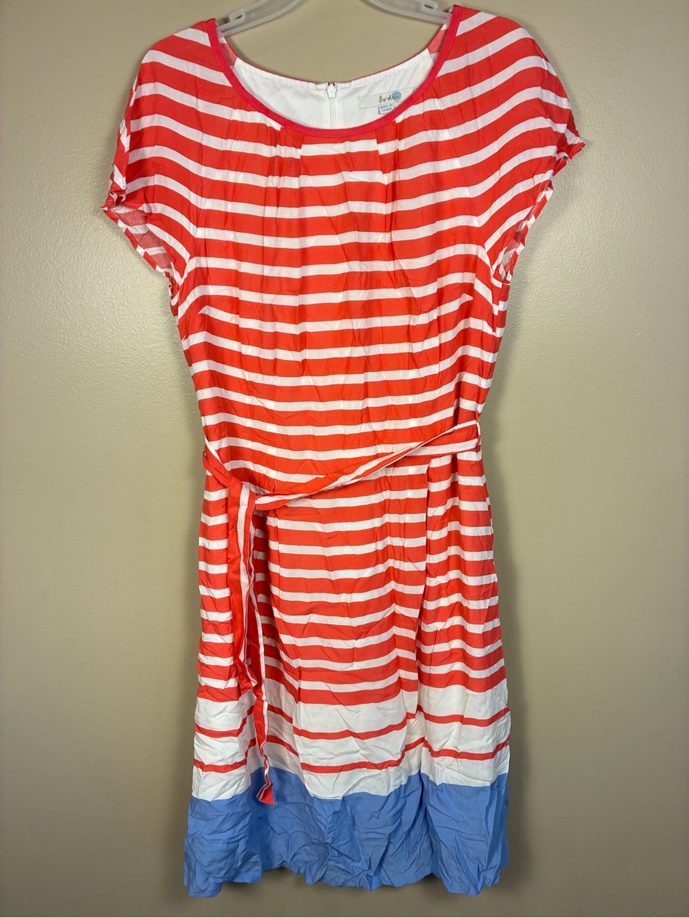 Boden Striped Belted Short Sleeve Knee Length Dress - Picture 10 of 14